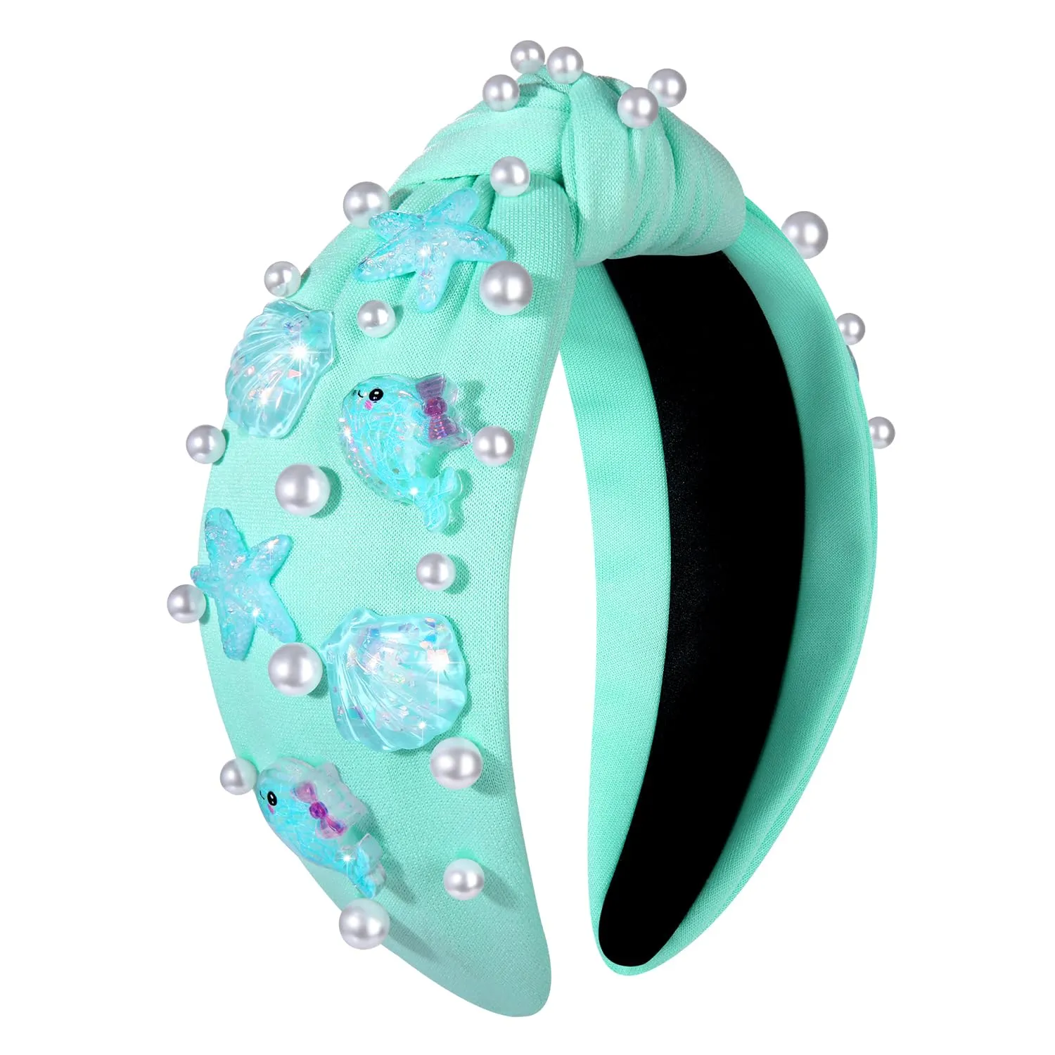 CEALXHENY Seashell Headband Summer Headbands for Women Ocean Fish Puka Shell Headband White Blue Crystal Rhinestone Jeweled Knotted Headband Summer Beach Wedding Hair Accessories Gifts (Pattern H)