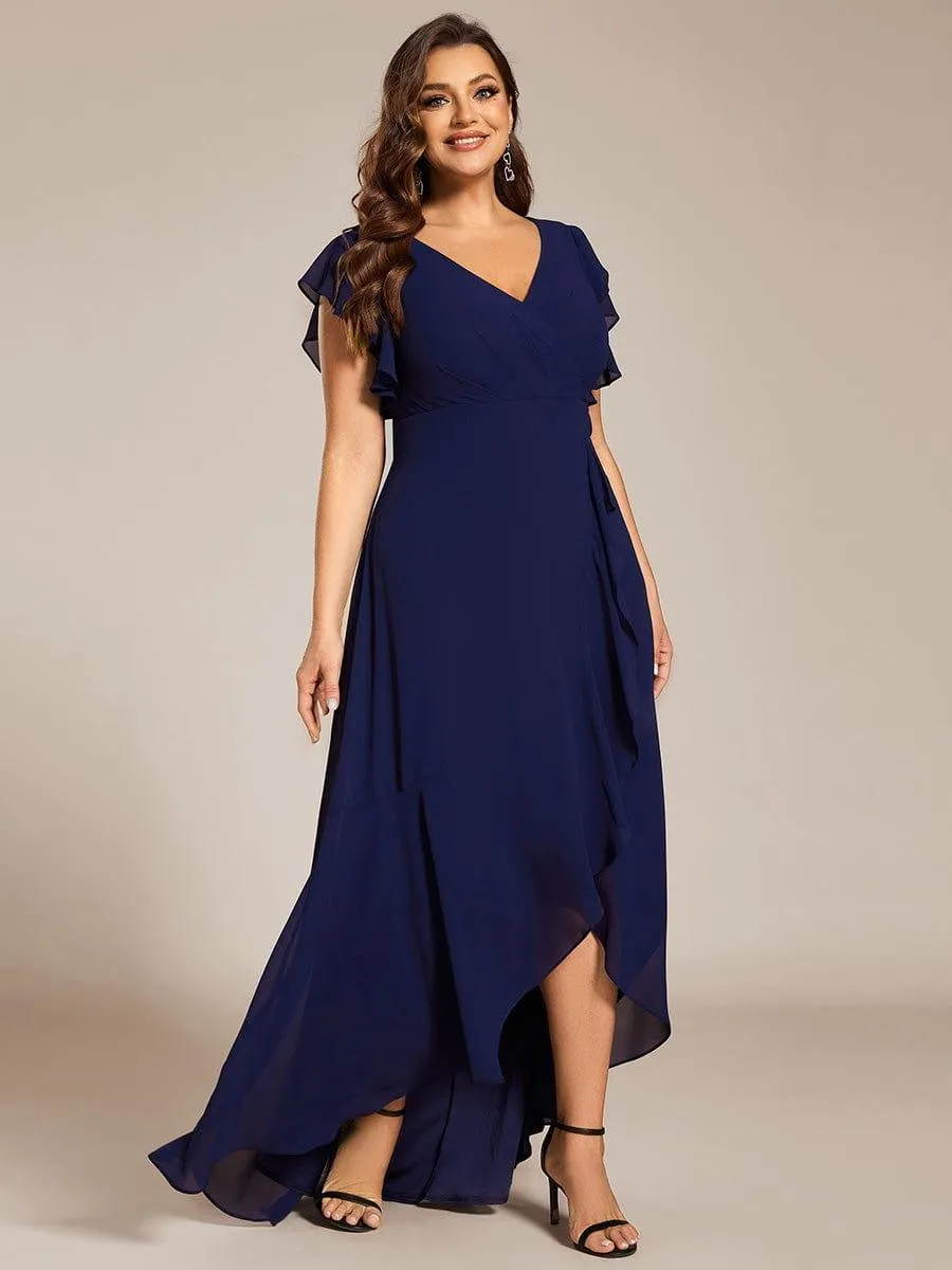 Celia | Elegant Ruffled Chiffon High-Low Bridesmaid Dress with Backless Design
