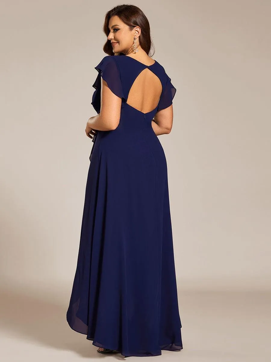 Celia | Elegant Ruffled Chiffon High-Low Bridesmaid Dress with Backless Design