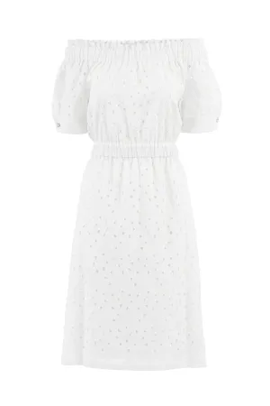 CENTELLA WHITE FLORAL BRODERIE ANGLAISE COTTON-POPLIN OFF-THE-SHOULDER DRESS