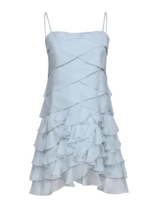Chanel - Baby Blue Tiered Ruffle Silk Mini Dress Sz 6