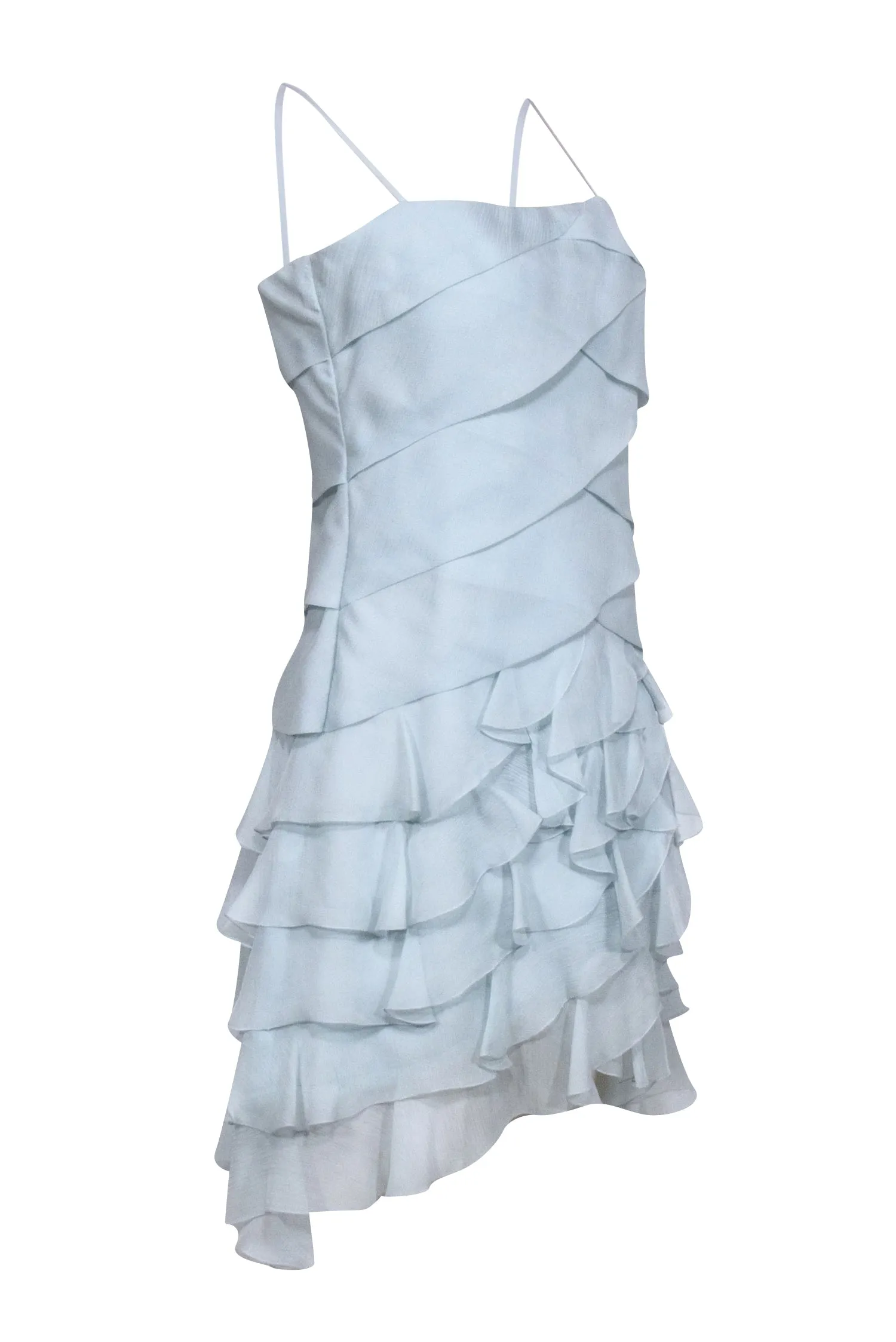 Chanel - Baby Blue Tiered Ruffle Silk Mini Dress Sz 6