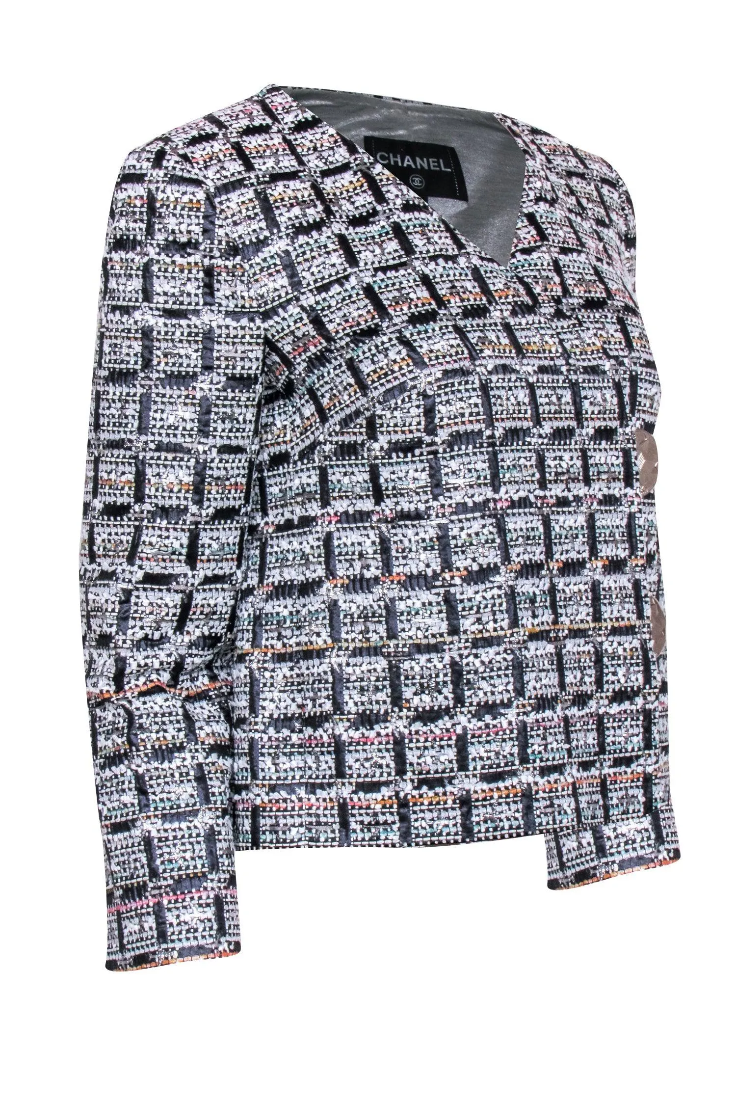 Chanel - Black & White Tweed Wrap Blazer Sz 4