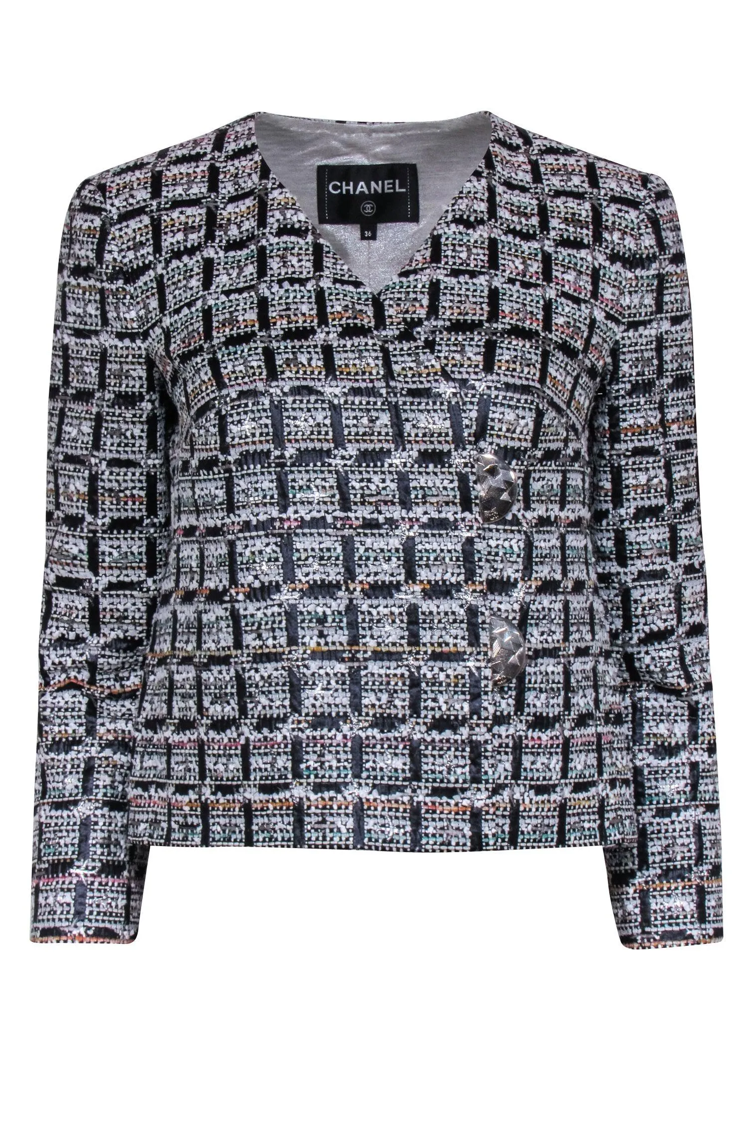 Chanel - Black & White Tweed Wrap Blazer Sz 4
