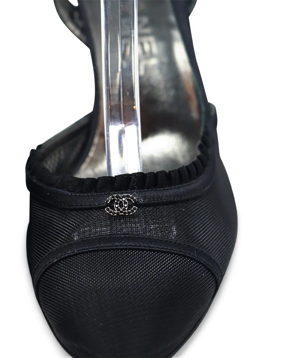 Chanel Black Nylon & Mesh Slingbacks sz 9
