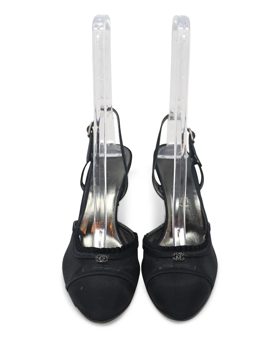 Chanel Black Nylon & Mesh Slingbacks sz 9