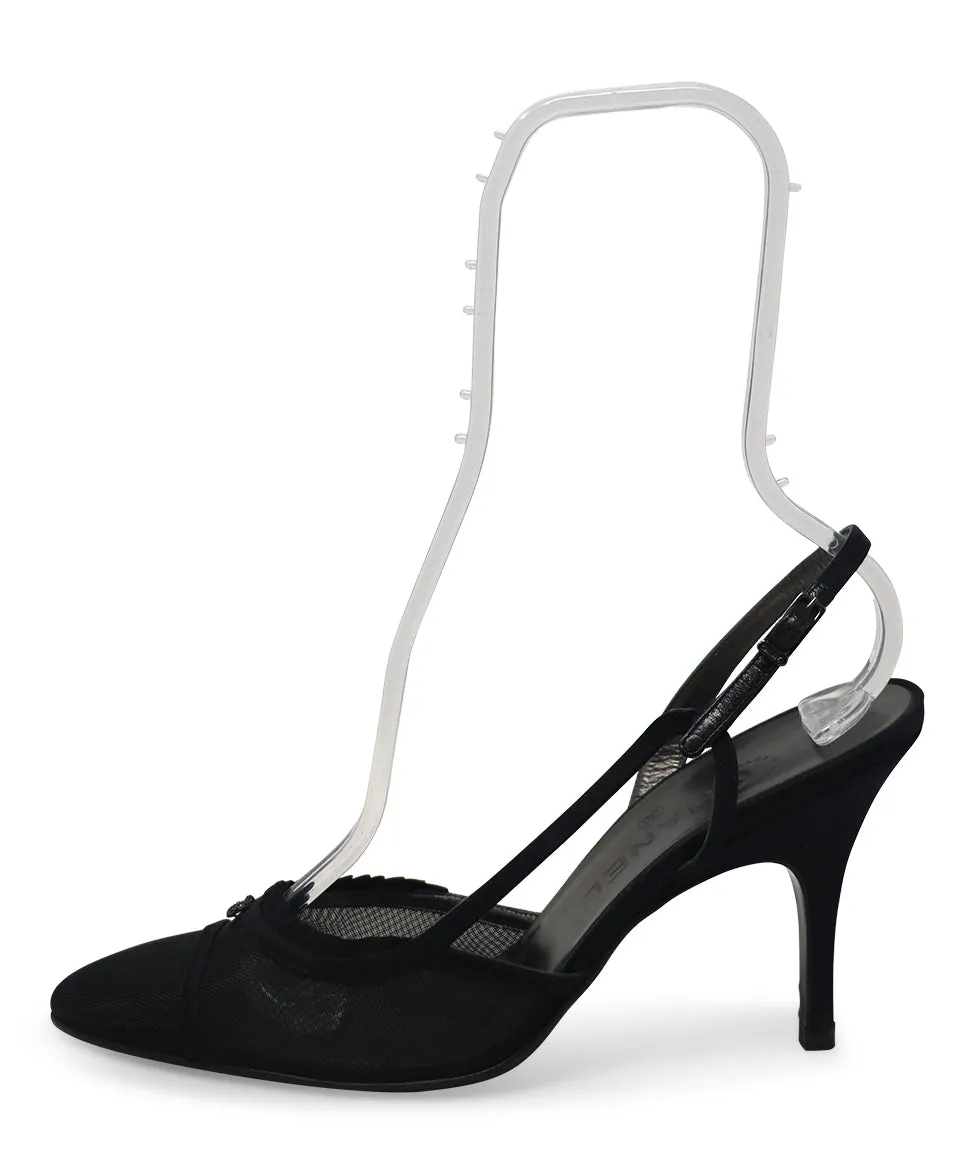 Chanel Black Nylon & Mesh Slingbacks sz 9