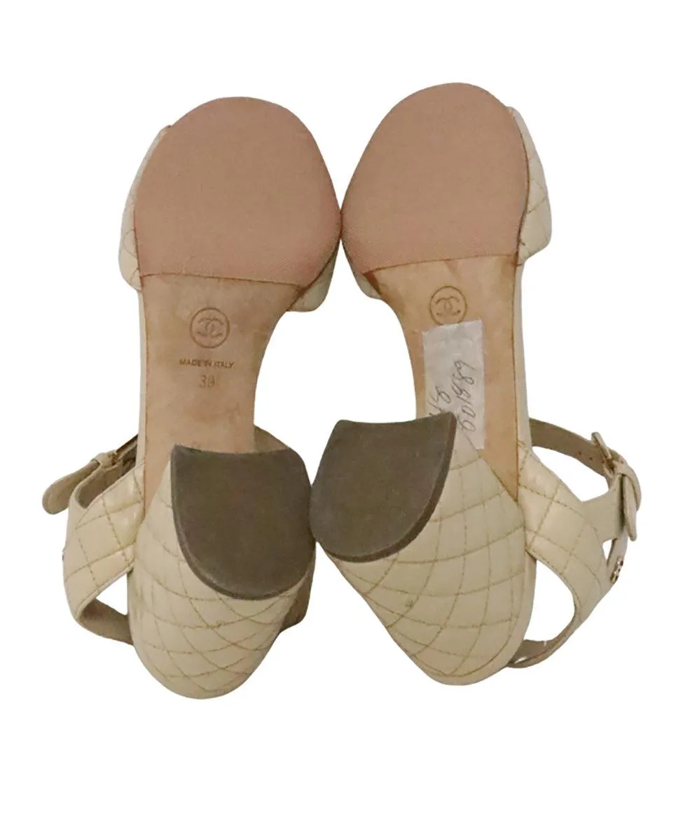 Chanel Tan Quilted Leather Heels sz 9