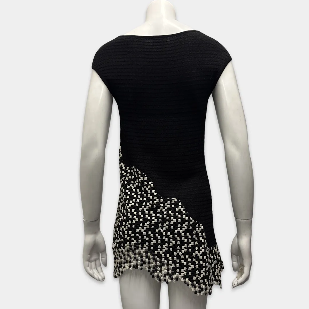 Chanel Women's Black and White Asymmetric Paneled Knit Dress