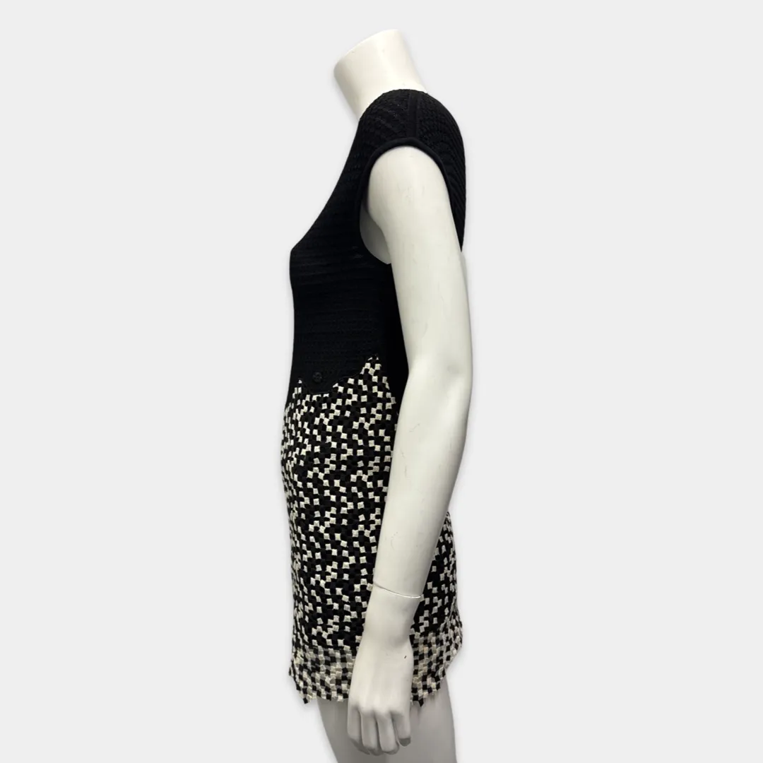 Chanel Women's Black and White Asymmetric Paneled Knit Dress
