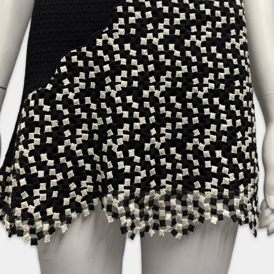 Chanel Women's Black and White Asymmetric Paneled Knit Dress