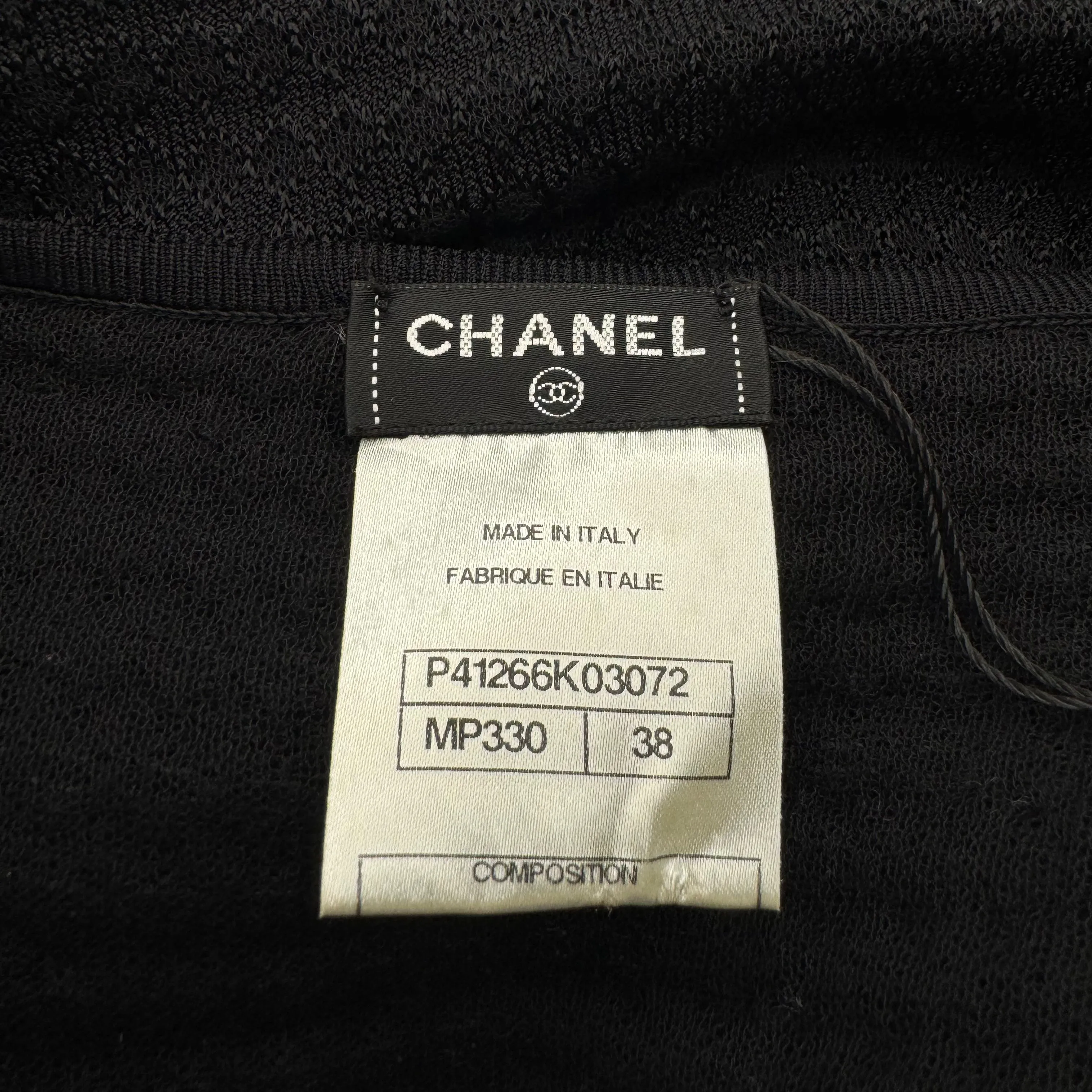 Chanel Women's Black and White Asymmetric Paneled Knit Dress