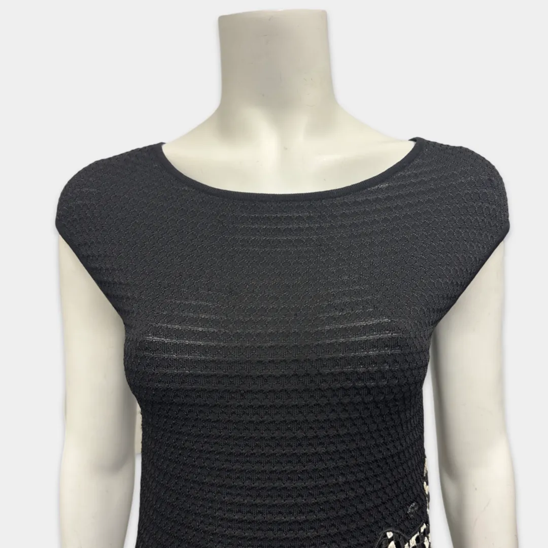 Chanel Women's Black and White Asymmetric Paneled Knit Dress