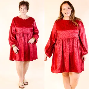 Change Is Coming Leopard Print Babydoll Dress with Long Sleeves in Dark Red