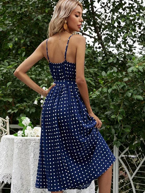 Charming Polka-Dot Lace-Up Midi Dress