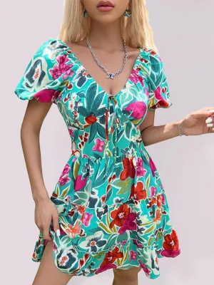 Chic Ruffle V-Neck Tie-Print Dress: Your Essential Fashion Staple