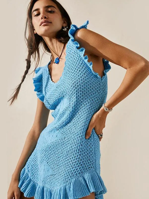 Chic Ruffled Midi Dress with Unique Ear-Sleeves for Women
