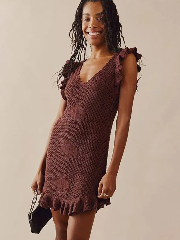 Chic Ruffled Midi Dress with Unique Ear-Sleeves for Women