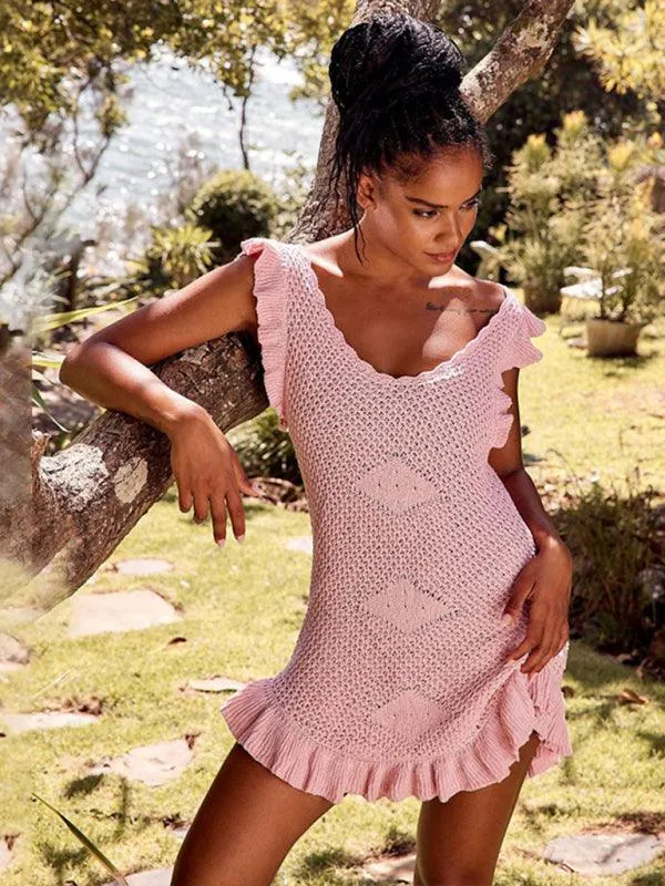 Chic Ruffled Midi Dress with Unique Ear-Sleeves for Women