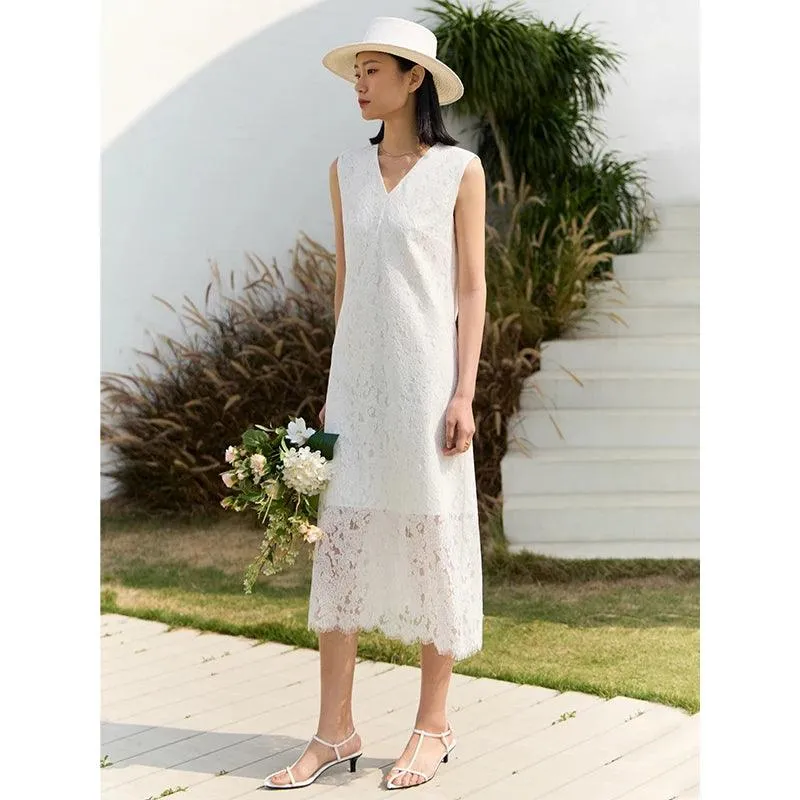Chic Sleeveless A-Line Lace Dress for Effortless Summer Elegance