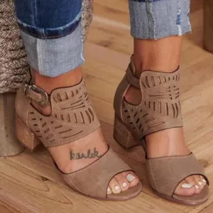Chicvane Adjustable Ankle Strap Gladiator Hollow Out Chunky Heel Sandals