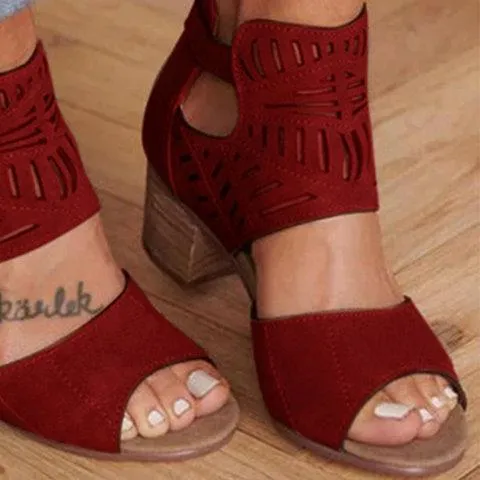 Chicvane Adjustable Ankle Strap Gladiator Hollow Out Chunky Heel Sandals