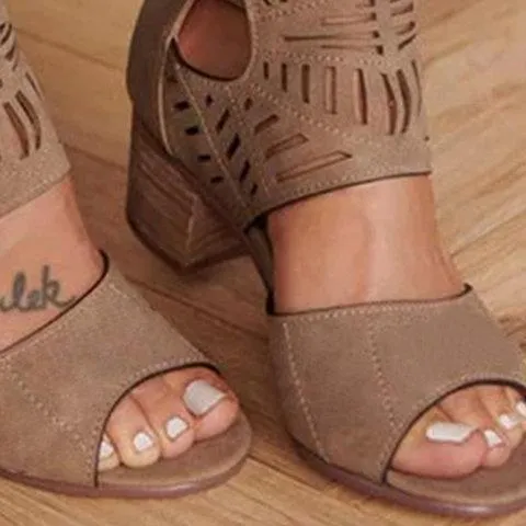 Chicvane Adjustable Ankle Strap Gladiator Hollow Out Chunky Heel Sandals