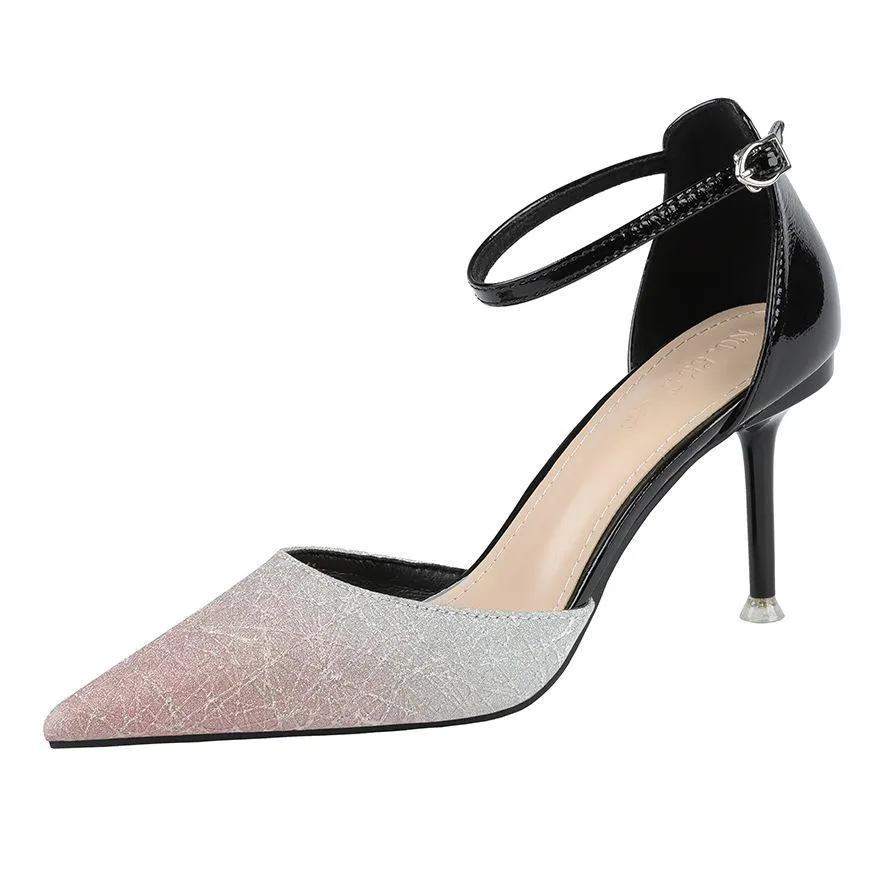 Chicvane Gradient Color Pointed Toe Stiletto Heel Bridal Shoes with Buckle