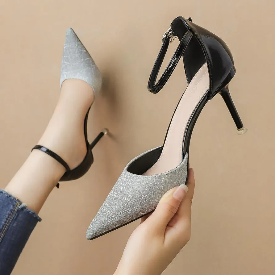 Chicvane Gradient Color Pointed Toe Stiletto Heel Bridal Shoes with Buckle