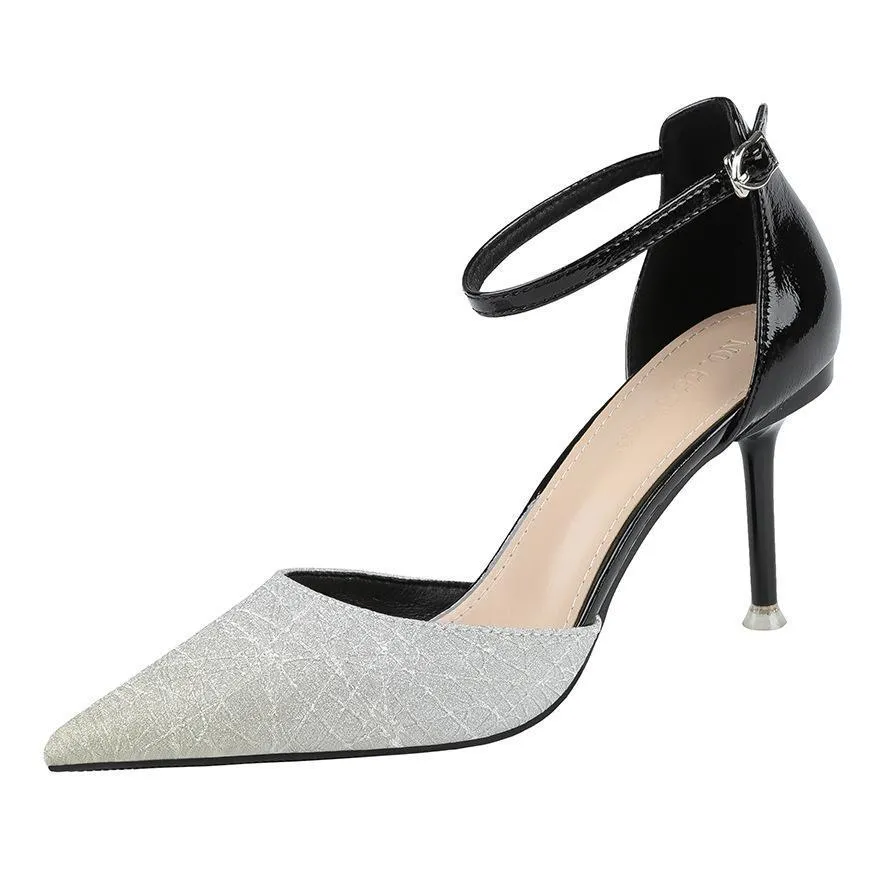 Chicvane Gradient Color Pointed Toe Stiletto Heel Bridal Shoes with Buckle