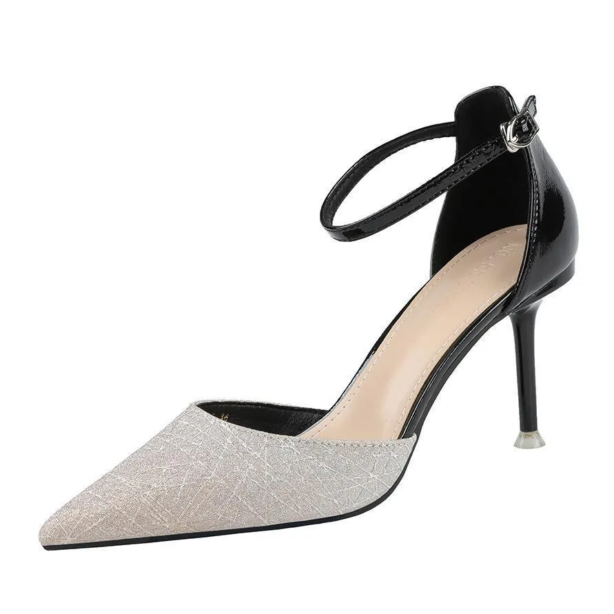 Chicvane Gradient Color Pointed Toe Stiletto Heel Bridal Shoes with Buckle