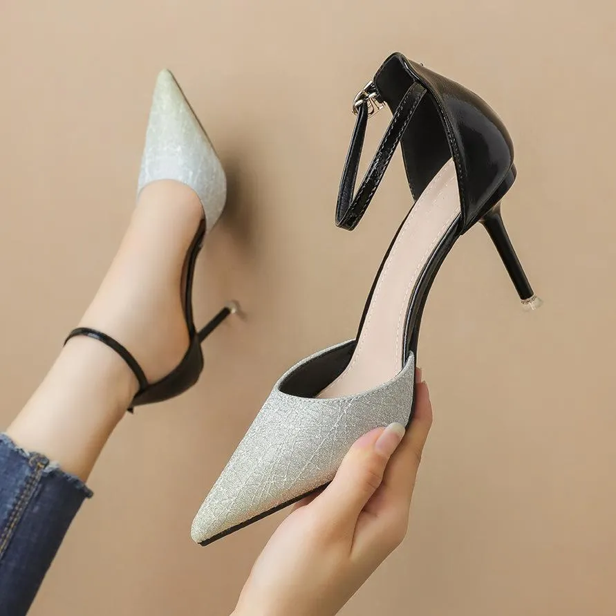 Chicvane Gradient Color Pointed Toe Stiletto Heel Bridal Shoes with Buckle