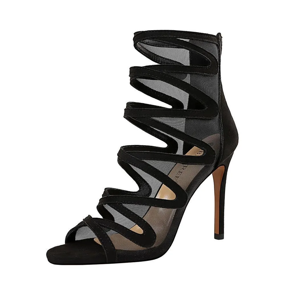 Chicvane Hollow Party Women Shoes Criss Cross Straps Heeled Sandals