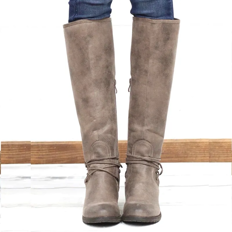 Chicvane New Lace Up Retro British Stylish Zipper Knee High Boots