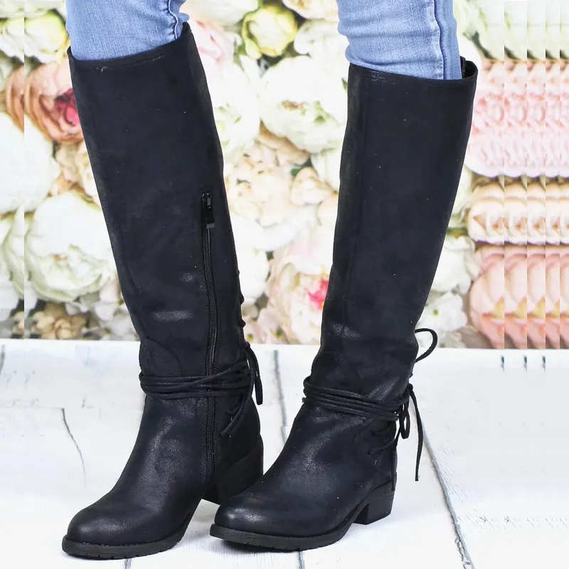 Chicvane New Lace Up Retro British Stylish Zipper Knee High Boots