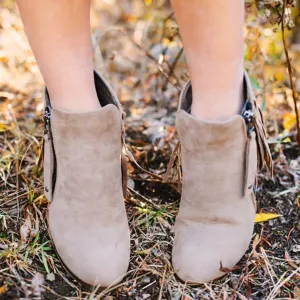 Chicvane New Women's Tassels Chunky Heel Ankle Boots With Side Zipper