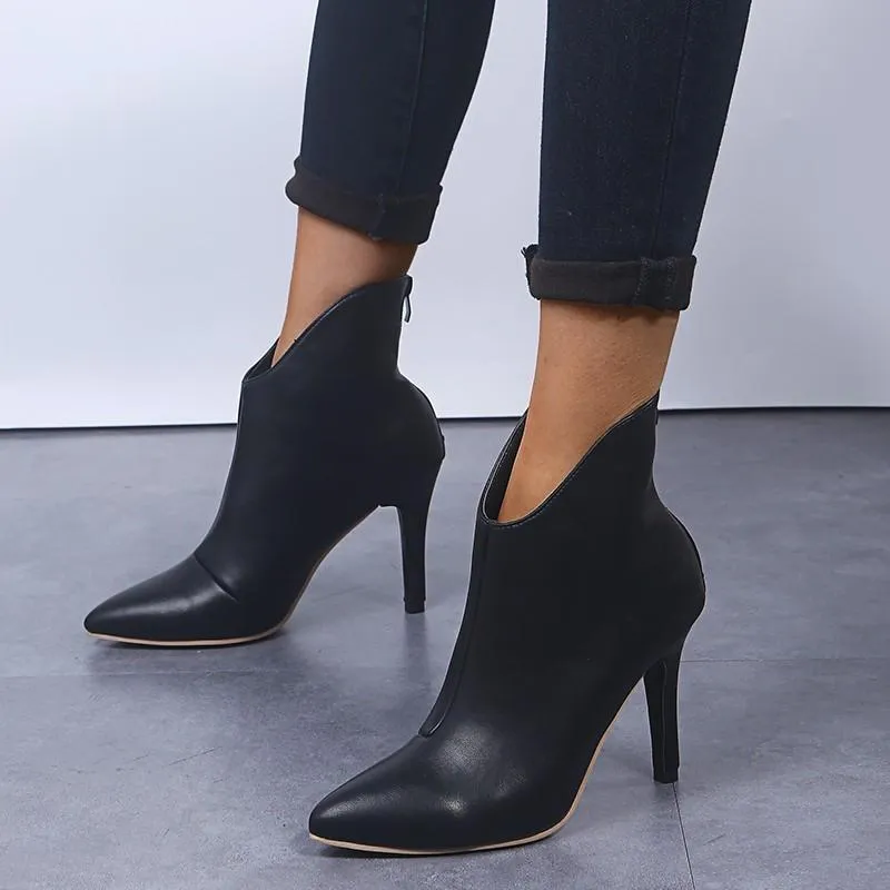 Chicvane New Zipper Closure Pointed Toe Stiletto Heel Ankle Boots