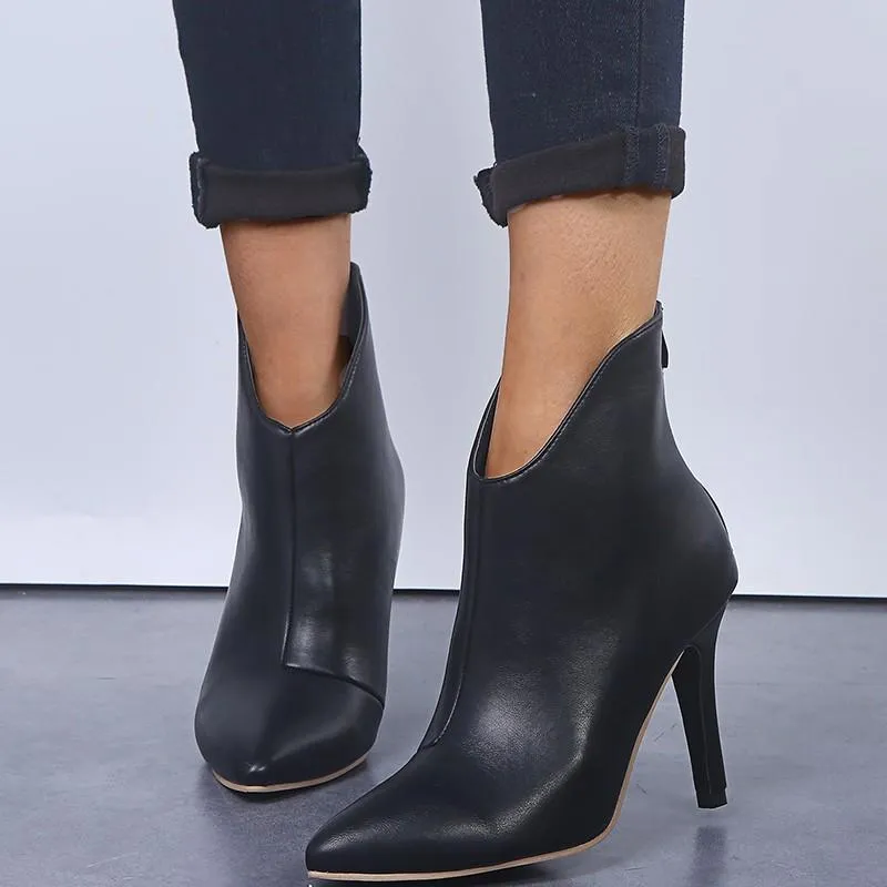 Chicvane New Zipper Closure Pointed Toe Stiletto Heel Ankle Boots