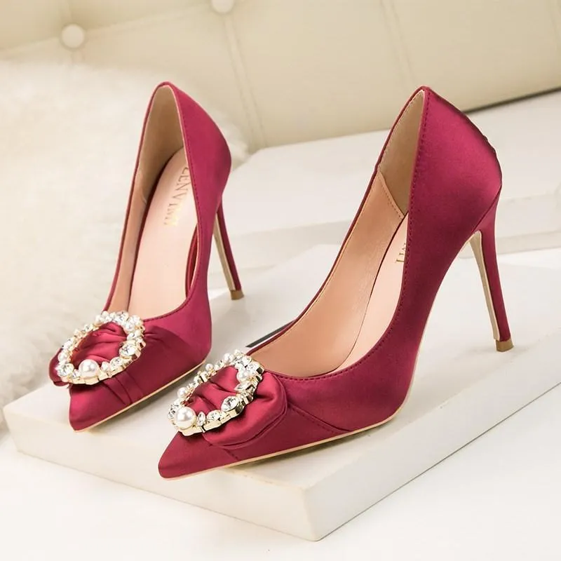 Chicvane Rhinestone Pointed Toe Stiletto Heel Bridal Shoes