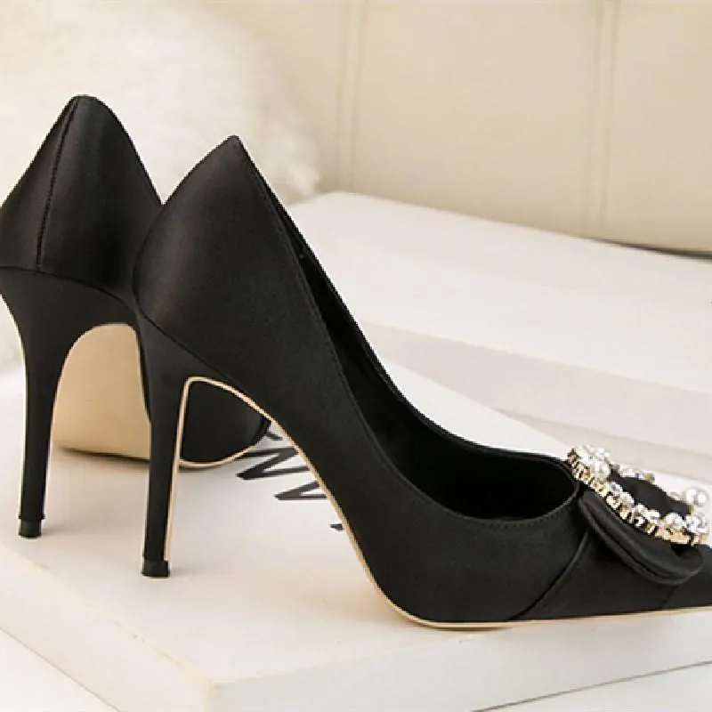 Chicvane Rhinestone Pointed Toe Stiletto Heel Bridal Shoes
