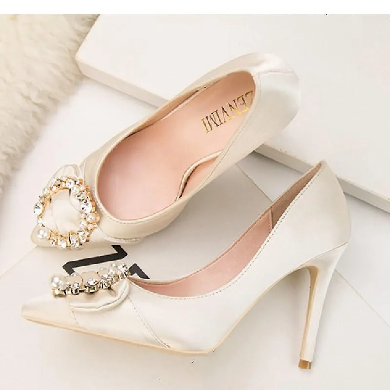 Chicvane Rhinestone Pointed Toe Stiletto Heel Bridal Shoes