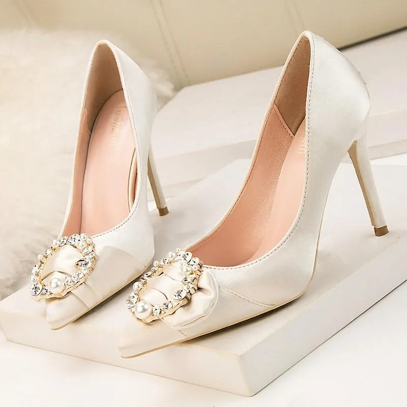 Chicvane Rhinestone Pointed Toe Stiletto Heel Bridal Shoes