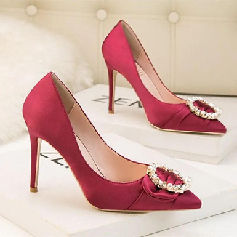 Chicvane Rhinestone Pointed Toe Stiletto Heel Bridal Shoes