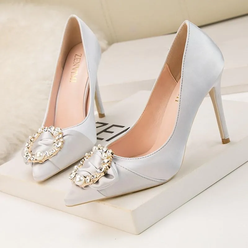 Chicvane Rhinestone Pointed Toe Stiletto Heel Bridal Shoes