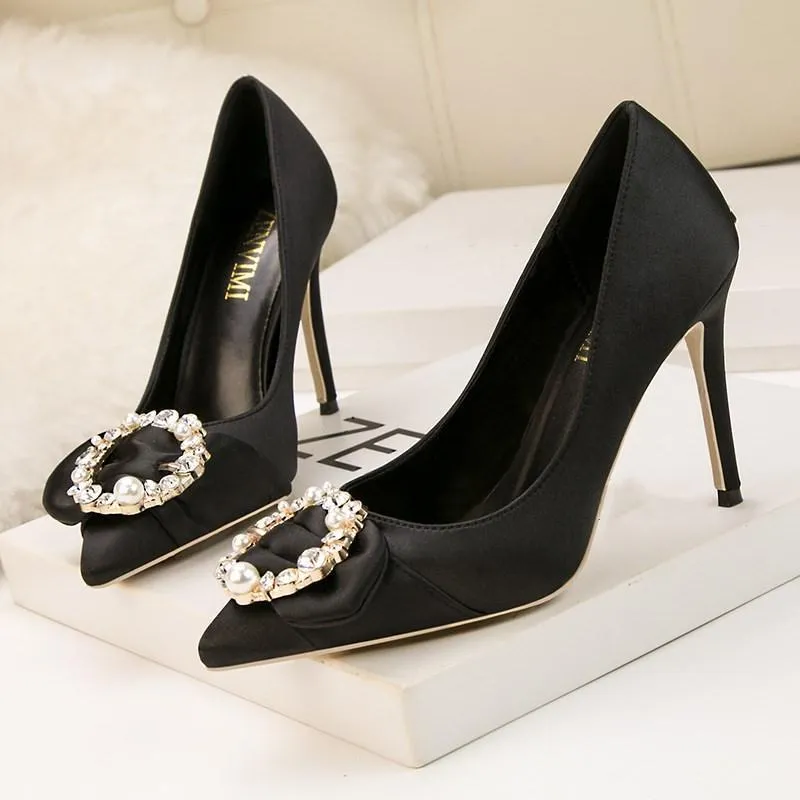 Chicvane Rhinestone Pointed Toe Stiletto Heel Bridal Shoes