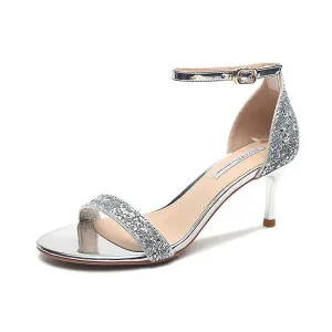 Chicvane Rhinestone Stilettos Sandals With Ankle Buckle