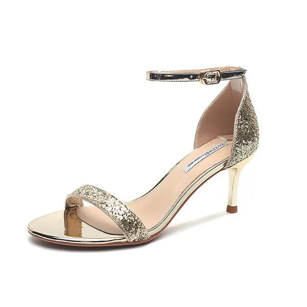 Chicvane Rhinestone Stilettos Sandals With Ankle Buckle