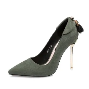 Chicvane Suede Metallic Stiletto Heel Closed Toe Pumps with Cony Hair