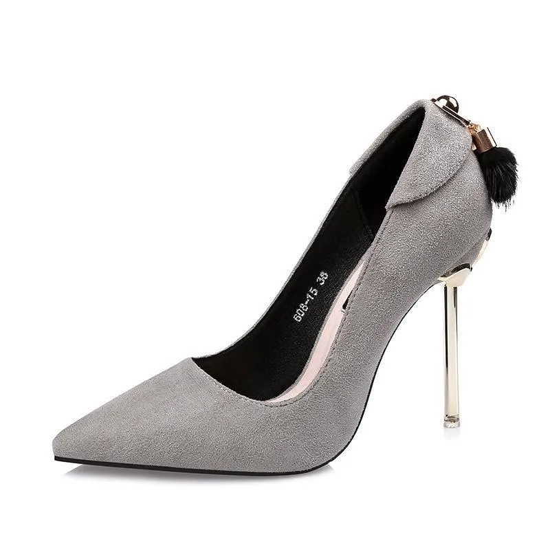 Chicvane Suede Metallic Stiletto Heel Closed Toe Pumps with Cony Hair