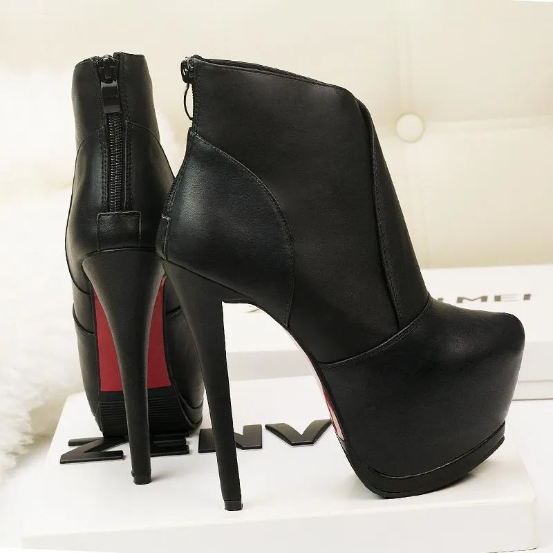 Chicvane Womens Fashion Waterproof Platform Stiletto Heel Boots with Zipper